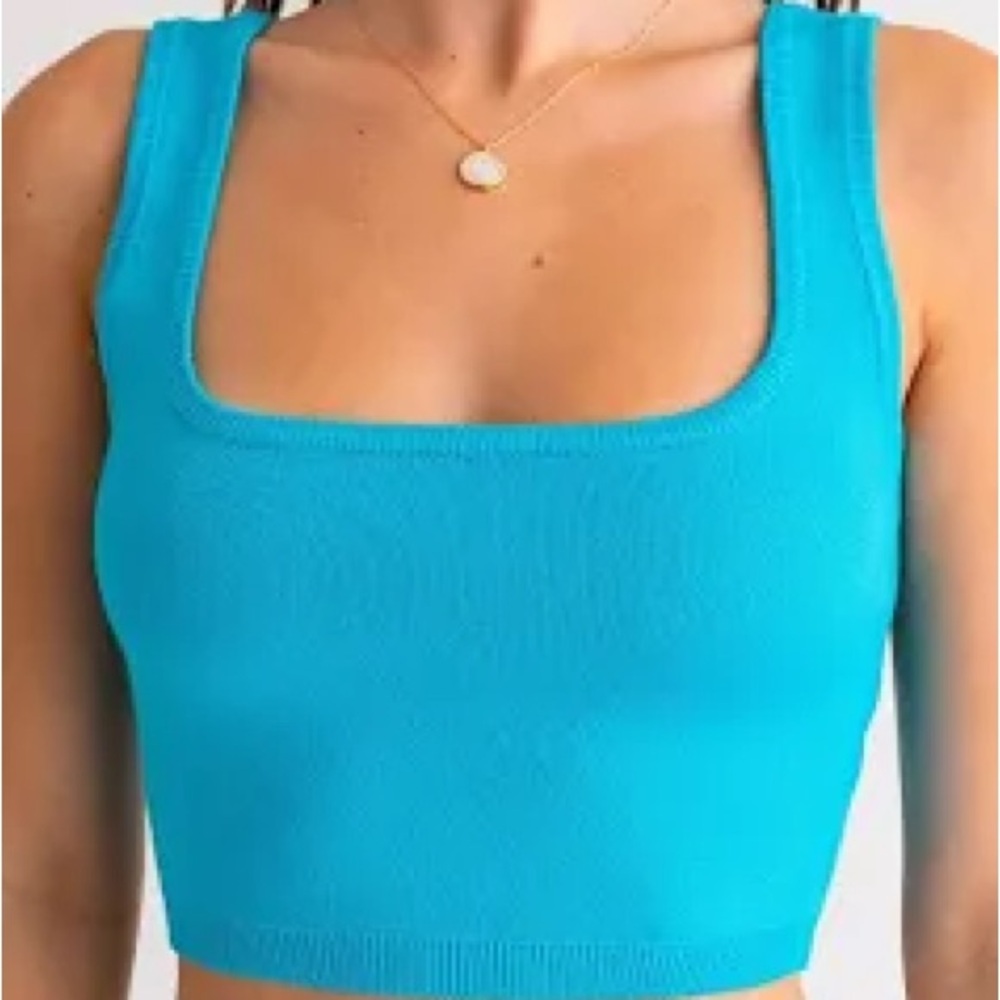 Turquoise Square Neck Crop Top
